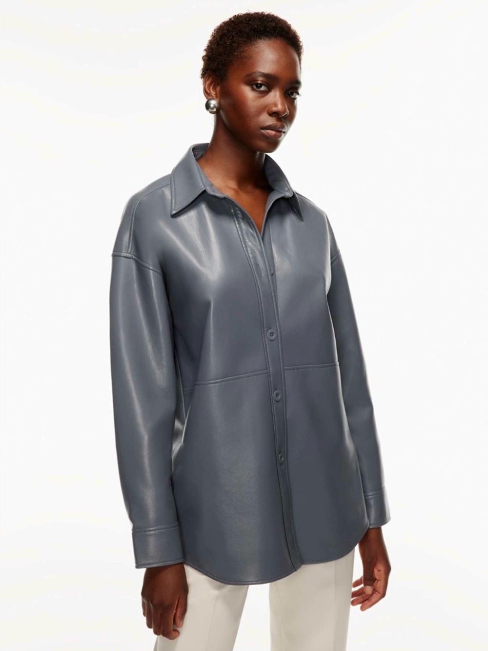 NEW Aritzia Babaton Pelli Faux Leather Shirt Jacket XL Echo Gray